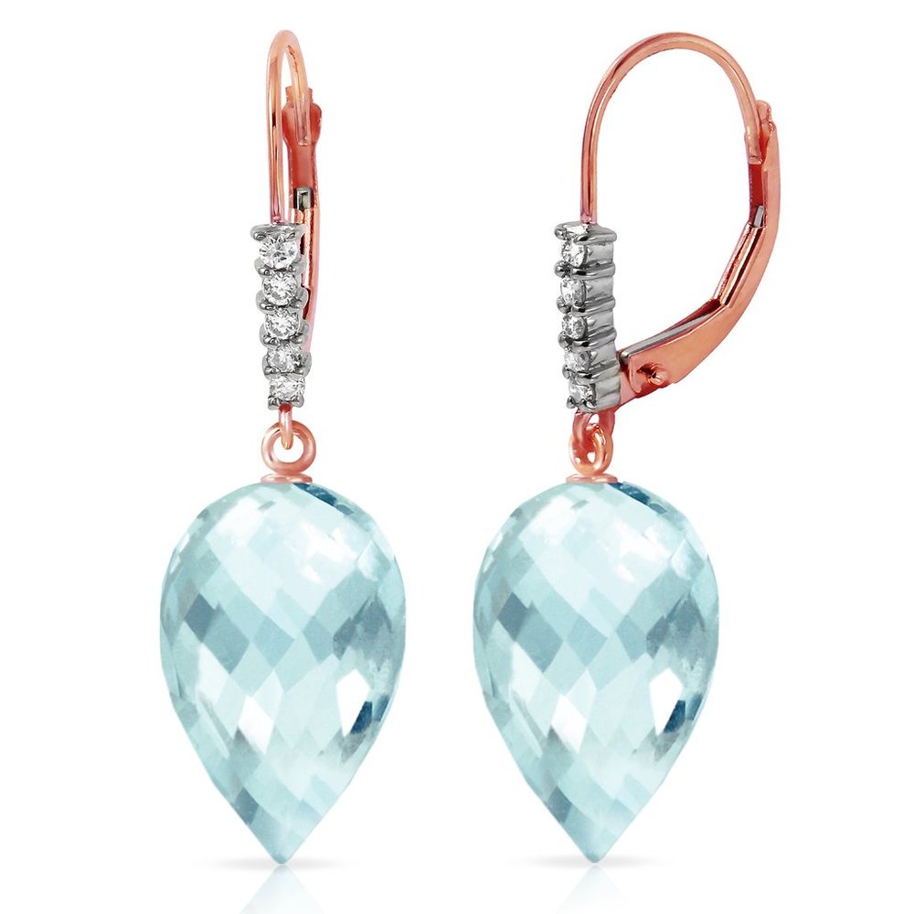 14K GOLD EARRINGS BLUE TOPAZES AND DIAMONDS - Picture 2 of 5